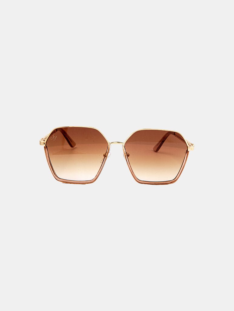 Jeepers Peepers Beige Hexagon Frame With Gold And Brown Lenses Sunglasses Jeepers Peepers