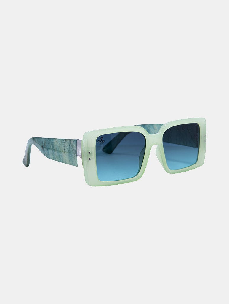 Jeepers Peepers Green Square Frames With Gren Marble Effect Temples And Green Lenses Sunglasses Jeepers Peepers