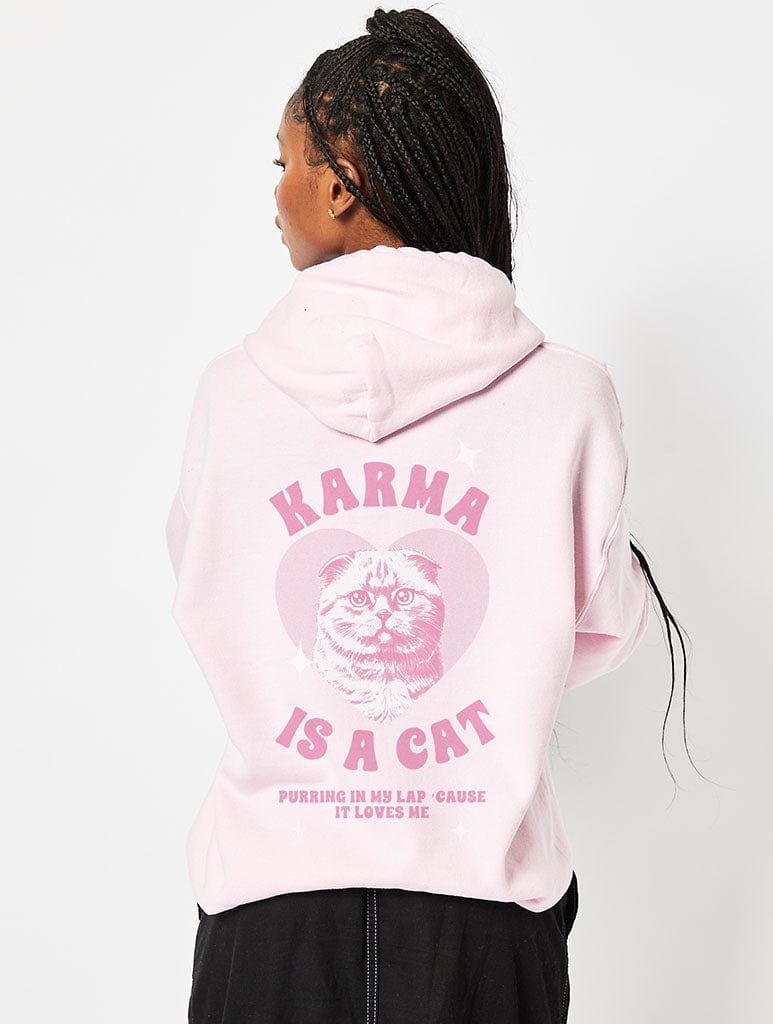 Karma Is A Cat Hoodie In Pink Hoodies & Sweatshirts Skinnydip London