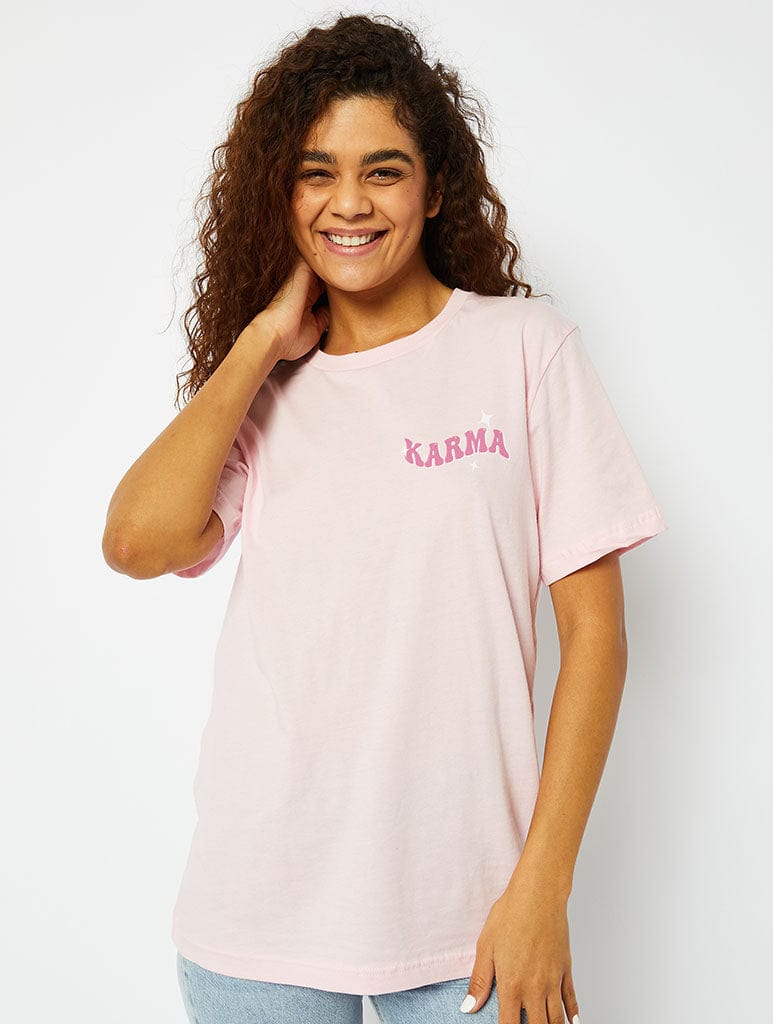 Karma is a Cat T-Shirt in Pink Tops & T-Shirts Skinnydip London
