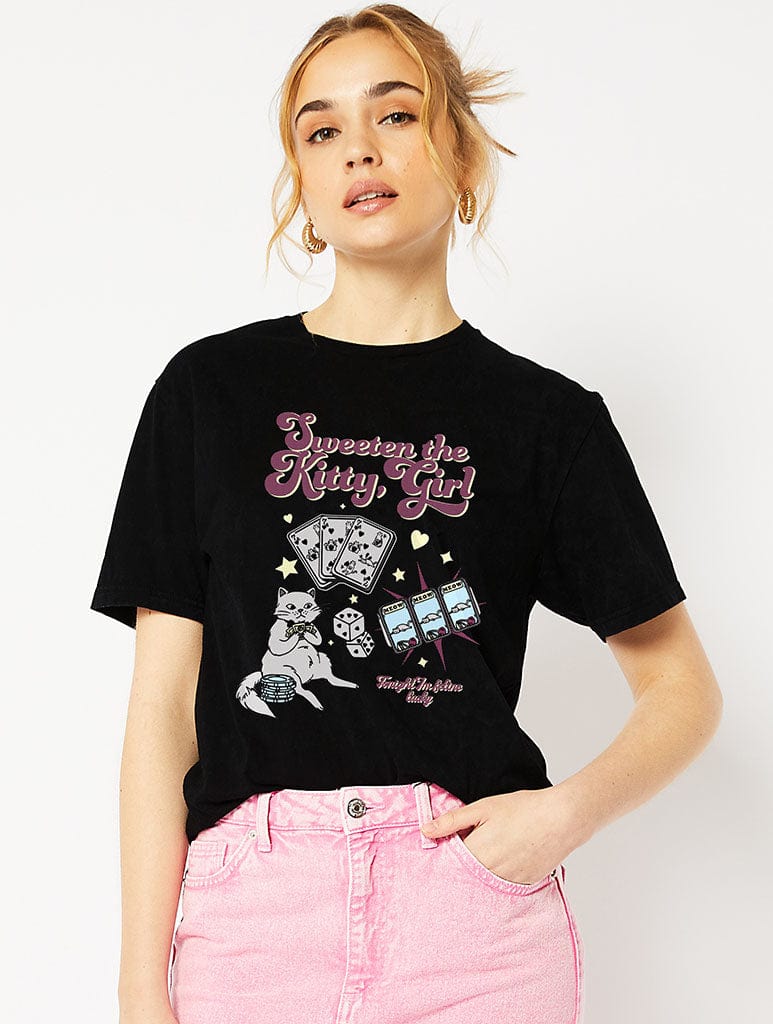 Kitty Girl Black T-Shirt Tops & T-Shirts Skinnydip London