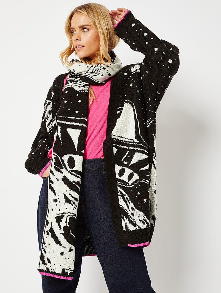 Knitted Oversized Scarf in Monochrome Galactic Print Accessories Skinnydip London
