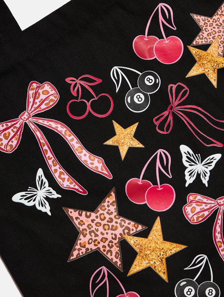 Leopard Cherry Scrapbook Tote Bag in Ecru Printed Tote Bags Skinnydip London