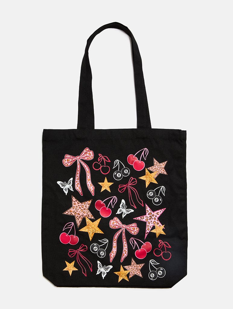 Leopard Cherry Scrapbook Tote Bag in Ecru Printed Tote Bags Skinnydip London