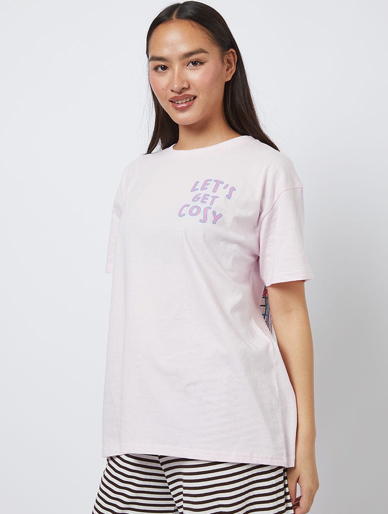 Lets Get Cozy Pink T-Shirt Tops & T-Shirts Skinnydip London