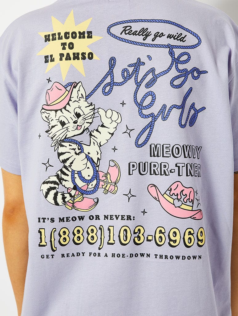 Lets Go Girls Catgirl Oversized T-Shirt in Lilac Tops & T-Shirts Skinnydip London