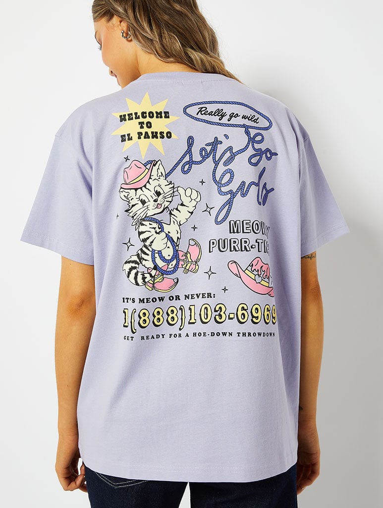Lets Go Girls Catgirl Oversized T-Shirt in Lilac Tops & T-Shirts Skinnydip London