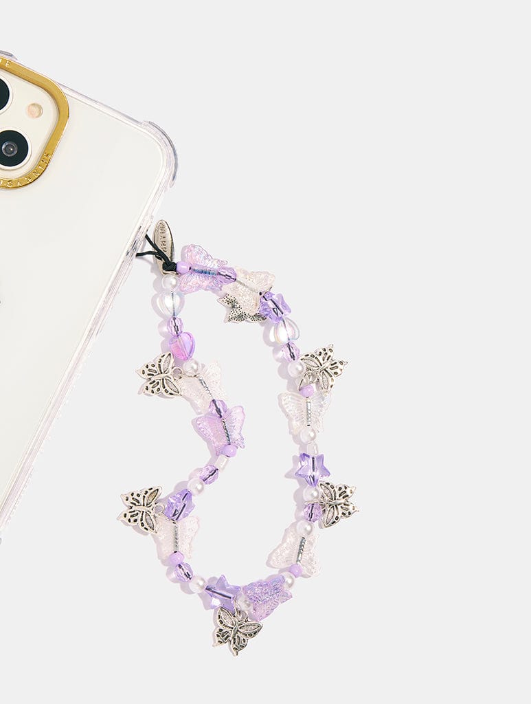 Lilac Butterfly Beaded Phone Strap Phone Grips Skinnydip London