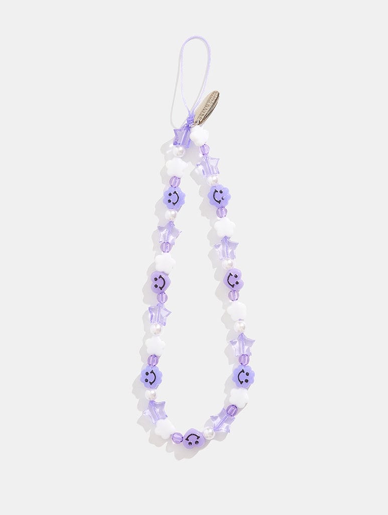 Lilac Happy Face Beaded Strap Phone Grips Skinnydip London