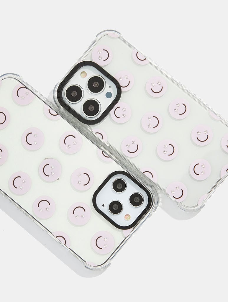 Lilac Happy Face Fine Cut Crystal Shock iPhone Case Phone Cases Skinnydip London
