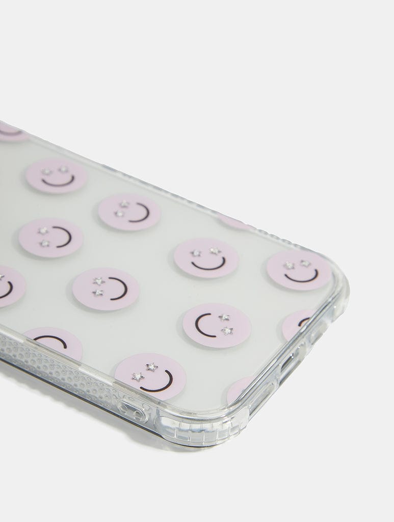 Lilac Happy Face Fine Cut Crystal Shock iPhone Case Phone Cases Skinnydip London