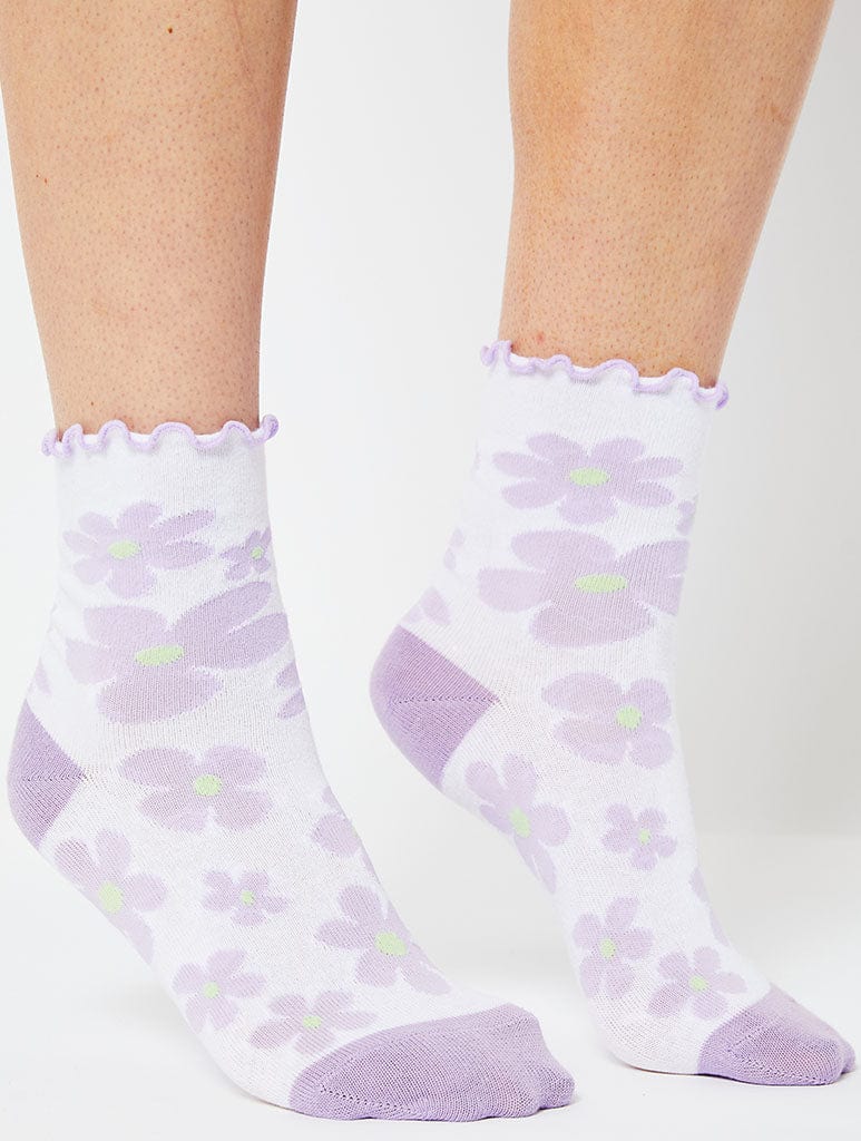Lilac Warped Flower Socks Socks & Tights Skinnydip London