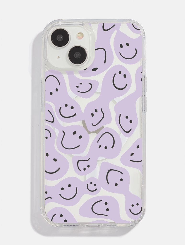 Lilac Warped Happy Face MagSafe iPhone Case Phone Cases Skinnydip London