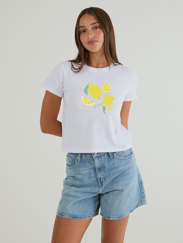 Limon Yellow Gingham Baby T-Shirt In White Tops & T-Shirts Skinnydip London