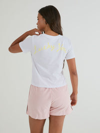 Lucky You Locket Baby T-Shirt In White Tops & T-Shirts Skinnydip London