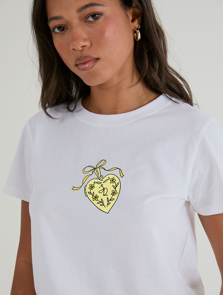 Lucky You Locket Baby T-Shirt In White Tops & T-Shirts Skinnydip London