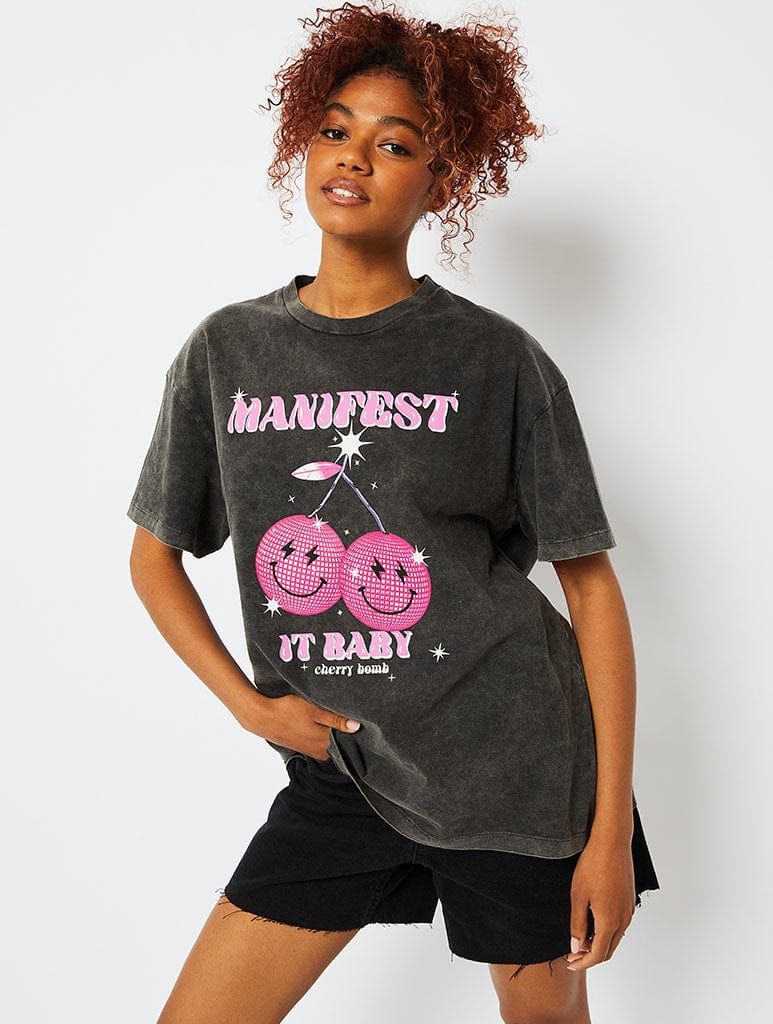 Manifest It Baby Acid Wash Oversized T-Shirt Tops & T-Shirts Skinnydip London