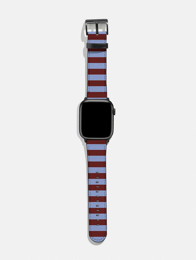 Maroon And Blue Stripes Apple Watch Strap Watch Straps Skinnydip London