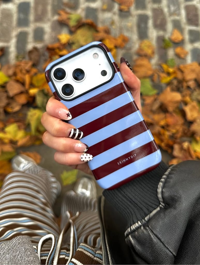 Maroon and Blue Stripes Ultra Protective iPhone Case Phone Cases Skinnydip London
