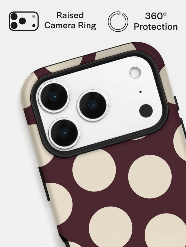 Maroon and Cream Polka Dots Ultra Protective iPhone Case Phone Cases Skinnydip London