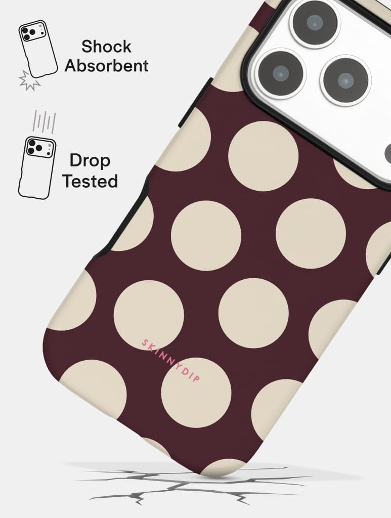 Maroon and Cream Polka Dots Ultra Protective iPhone Case Phone Cases Skinnydip London
