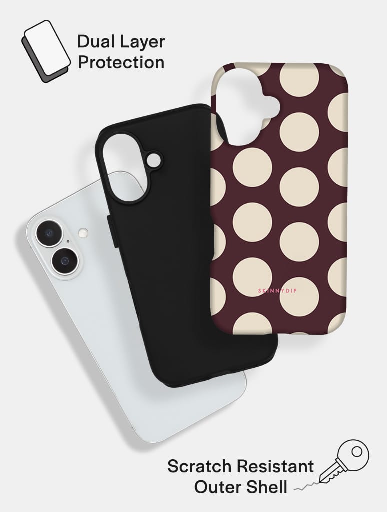 Maroon and Cream Polka Dots Ultra Protective iPhone Case Phone Cases Skinnydip London