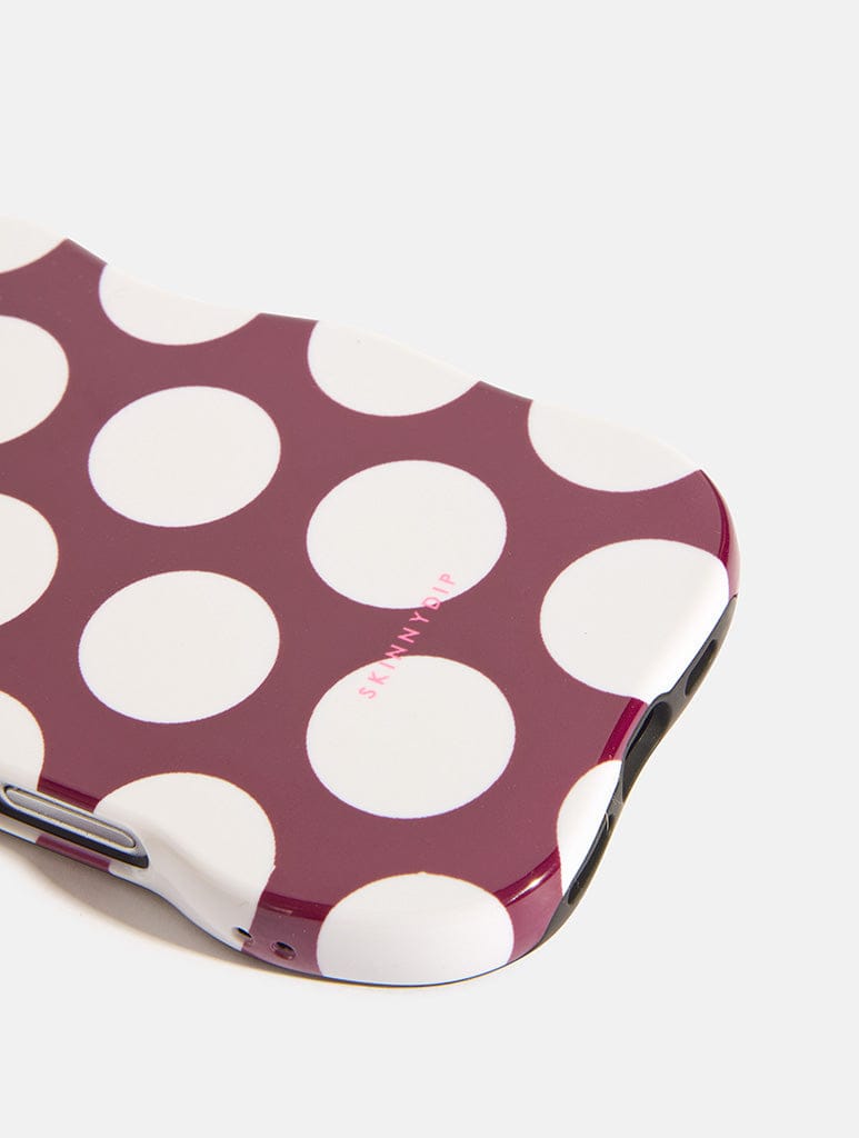 Maroon and Cream Polka Dots Wiggle Ultra Protective iPhone Case Phone Cases Skinnydip London