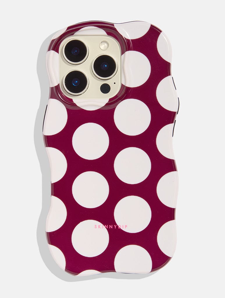 Maroon and Cream Polka Dots Wiggle Ultra Protective iPhone Case Phone Cases Skinnydip London