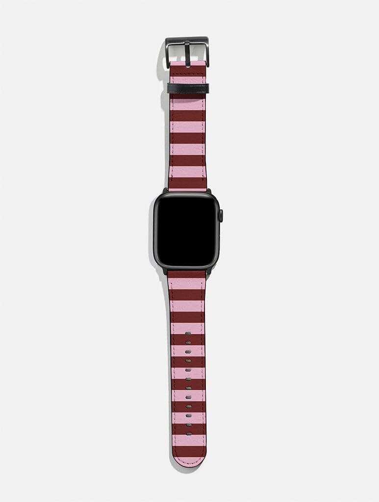 Maroon And Pink Stripe Apple Watch Strap Watch Straps Skinnydip London