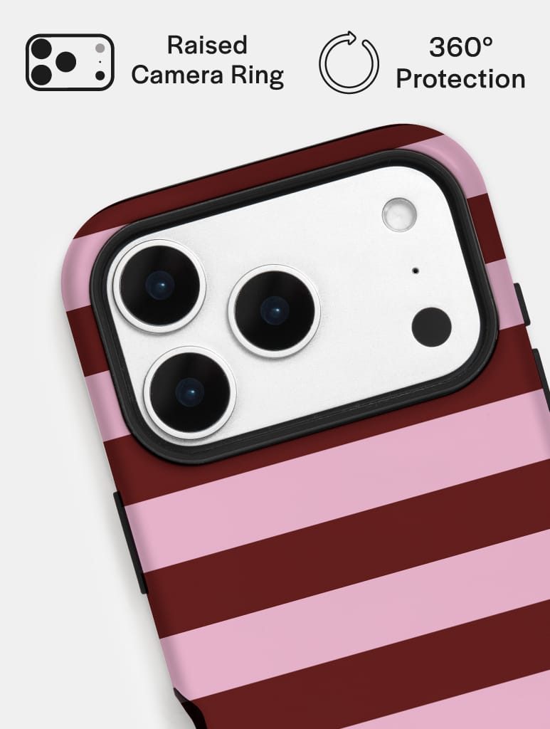 Maroon and Pink Stripes Ultra Protective iPhone Case Phone Cases Skinnydip London