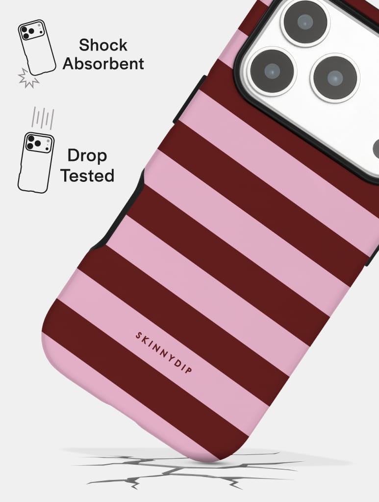 Maroon and Pink Stripes Ultra Protective iPhone Case Phone Cases Skinnydip London
