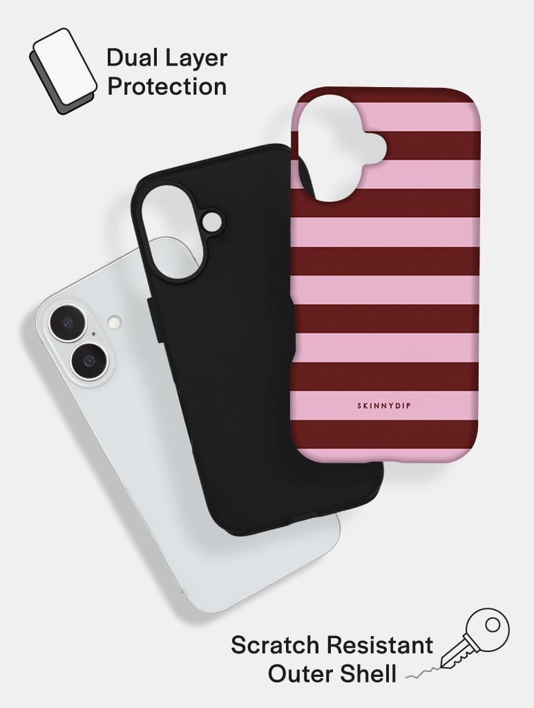 Maroon and Pink Stripes Ultra Protective iPhone Case Phone Cases Skinnydip London