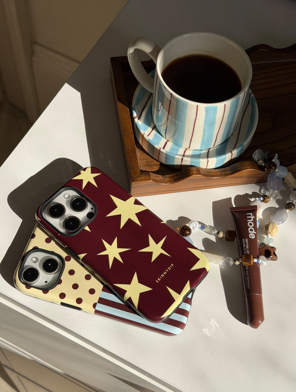 Maroon and Yellow Ditsy Star Ultra Protective iPhone Case Phone Cases Skinnydip London