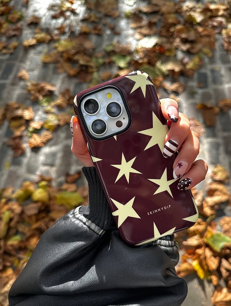 Maroon and Yellow Ditsy Star Ultra Protective iPhone Case Phone Cases Skinnydip London