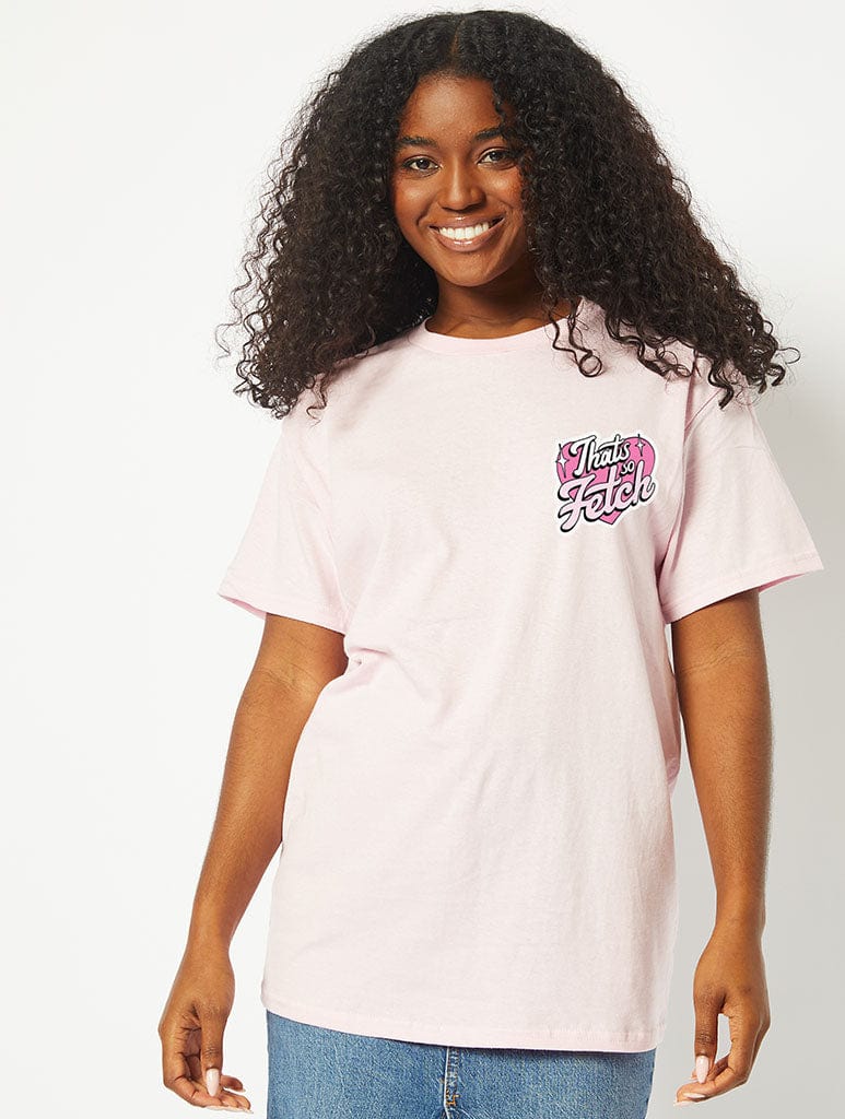 Mean Girls x Skinnydip That's so Fetch Heart T-Shirt in Pink Tops & T-Shirts Skinnydip London