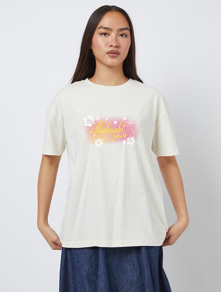 Midnight Sun Poster T-Shirt In White | Zara Larsson T-Shirts