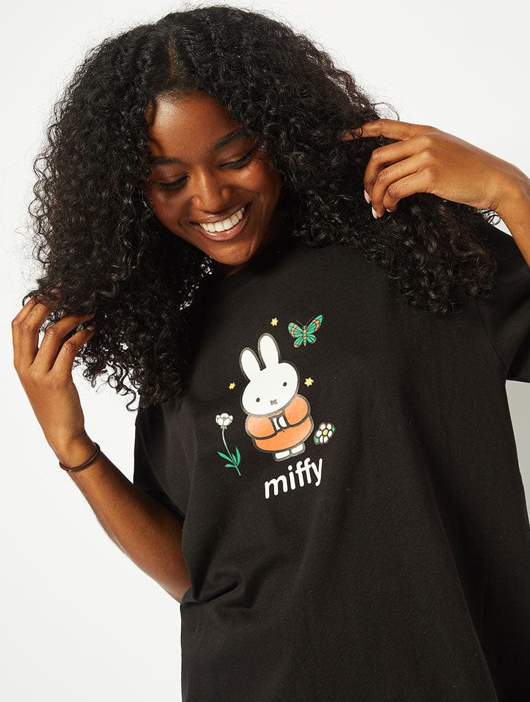 Miffy x Skinnydip Black Oversized T-Shirt Tops & T-Shirts Skinnydip London