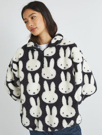 Miffy x Skinnydip Repeat Print Longline Fleece in Black and White Coats & Jackets Skinnydip London