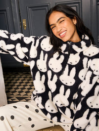 Miffy x Skinnydip Repeat Print Longline Fleece in Black and White Coats & Jackets Skinnydip London