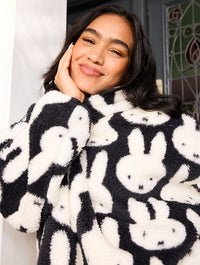 Miffy x Skinnydip Repeat Print Longline Fleece in Black and White Coats & Jackets Skinnydip London