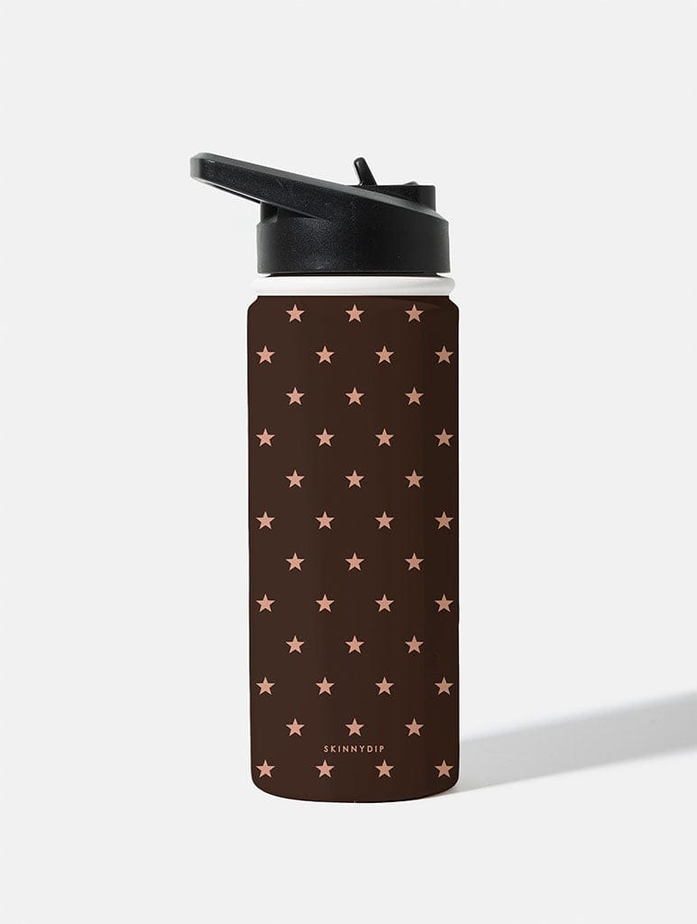 Mini Stars Chocolate Brown 18oz Stainless Steel Water bottle Water Bottles Skinnydip London