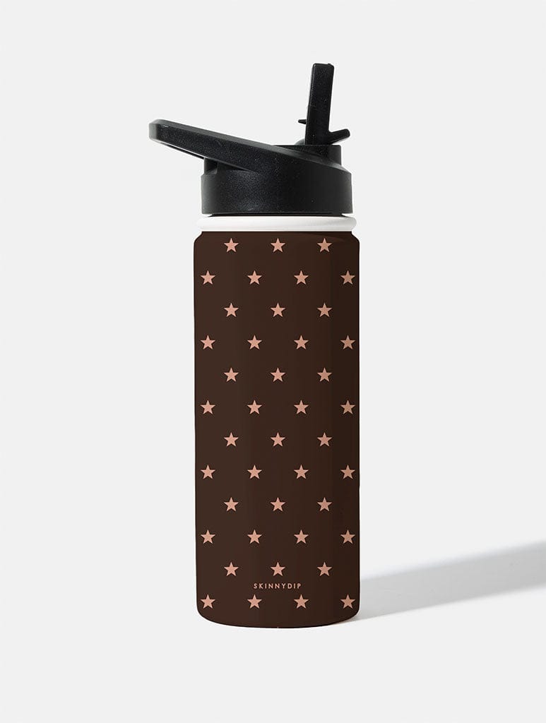 Mini Stars Chocolate Brown 18oz Stainless Steel Water bottle Water Bottles Skinnydip London