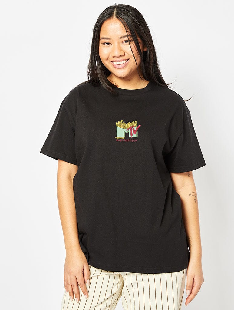 MTV Fries T-Shirt in Black Tops & T-Shirts Skinnydip London