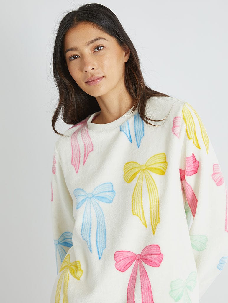 Multicolour Bow Twosie Fleece Pyjama Set Lingerie & Nightwear Skinnydip London