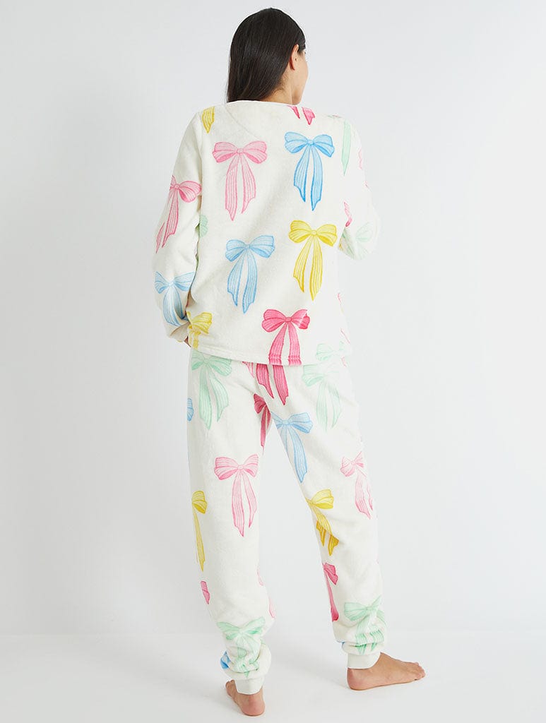 Multicolour Bow Twosie Fleece Pyjama Set Lingerie & Nightwear Skinnydip London