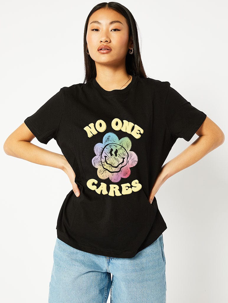 No One Cares Black T-Shirt Tops & T-Shirts Skinnydip London