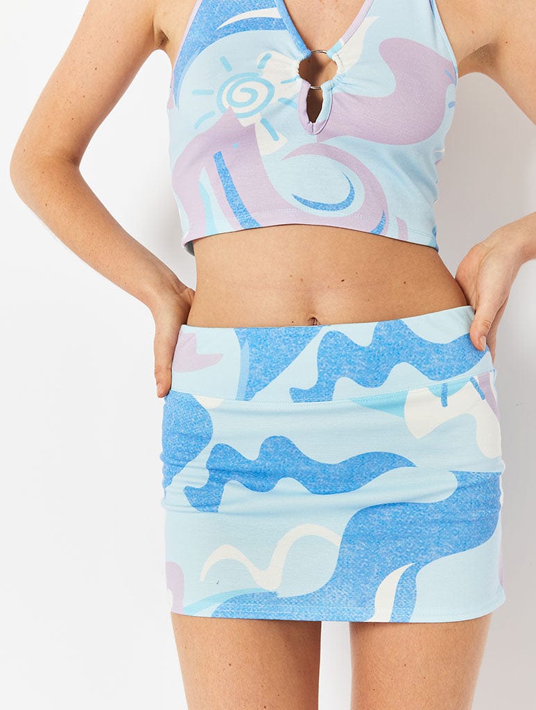 Ocean Wave Stretch Mini Skirt Bottoms Skinnydip London