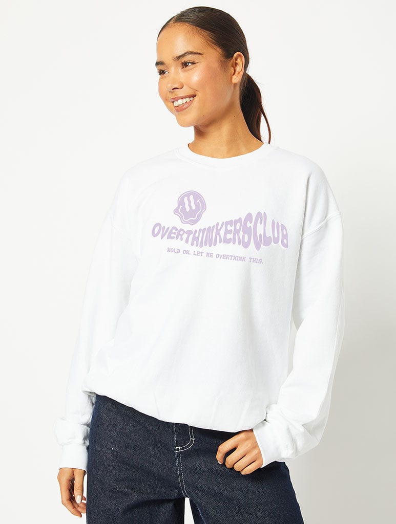 Overthinkers Club Sweatshirt in White Hoodies & Sweatshirts Skinnydip London