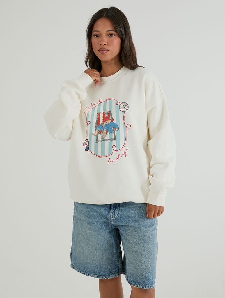 Paddington x Skinnydip J'adore La Plage Sweatshirt In White Hoodies & Sweatshirts Skinnydip London