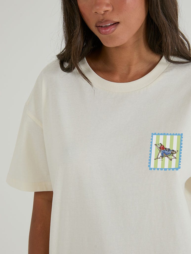 Paddington x Skinnydip Seaside Stamp T-Shirt In White Tops & T-Shirts Skinnydip London